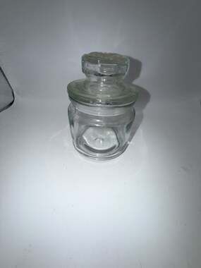 Vintage Small Clear Glass Apothecary Jar with Pressed Floral Lid